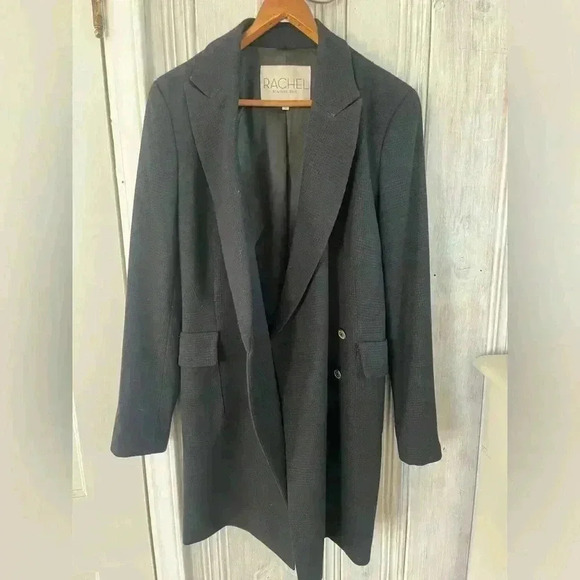 RACHEL ROY navy tweed mid length tailored blazer gold button detail 0/XS preppy - Picture 2 of 11